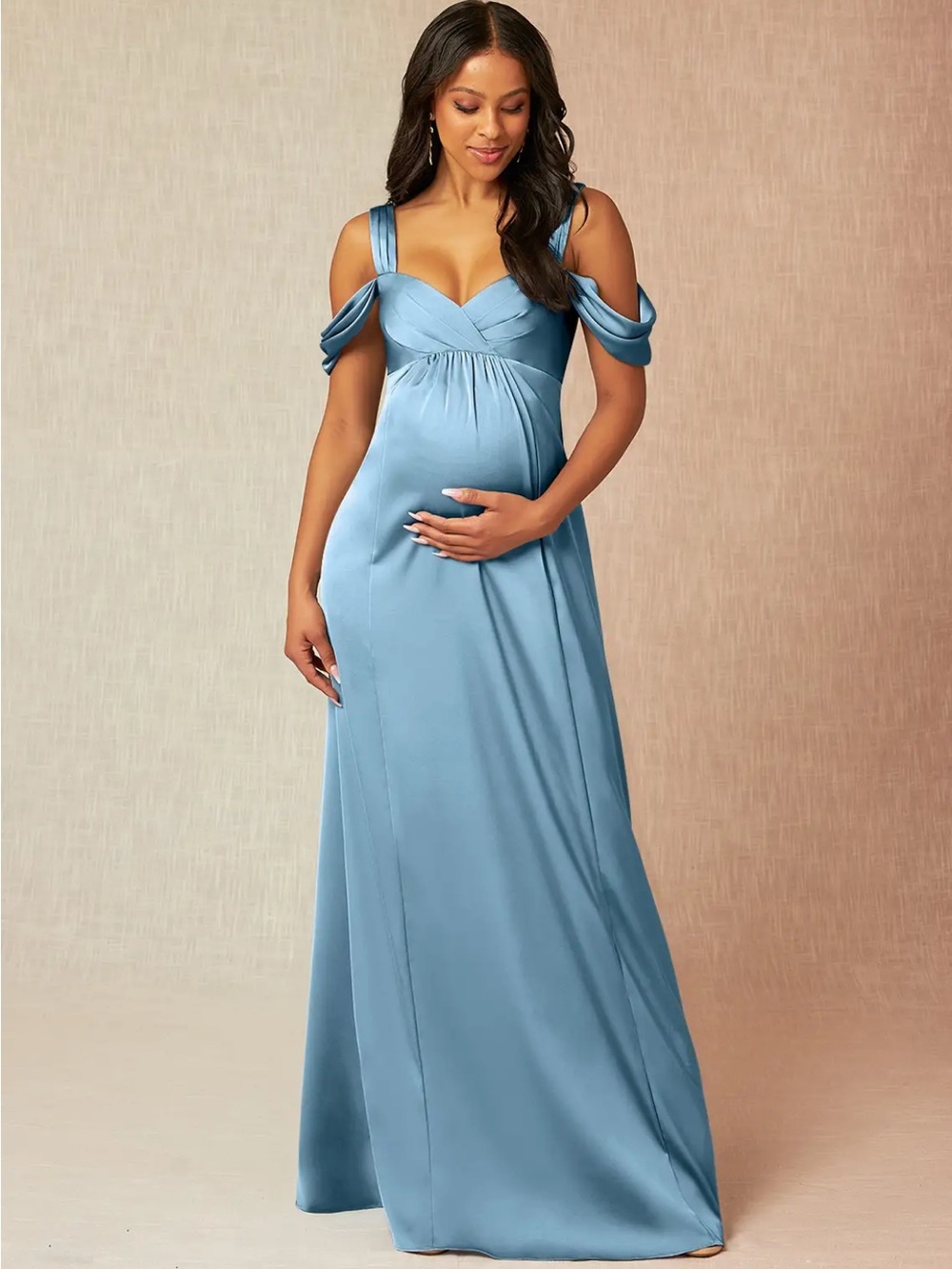 Azazie Rhea steel blue maternity bridesmaid dress size 12